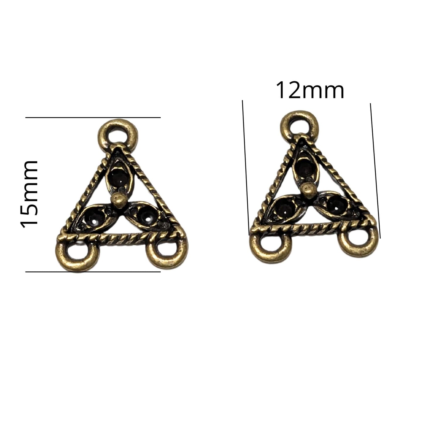 2 x Entrepiezas Filigrana Bronce 15x12mm - Chandelier Triangular