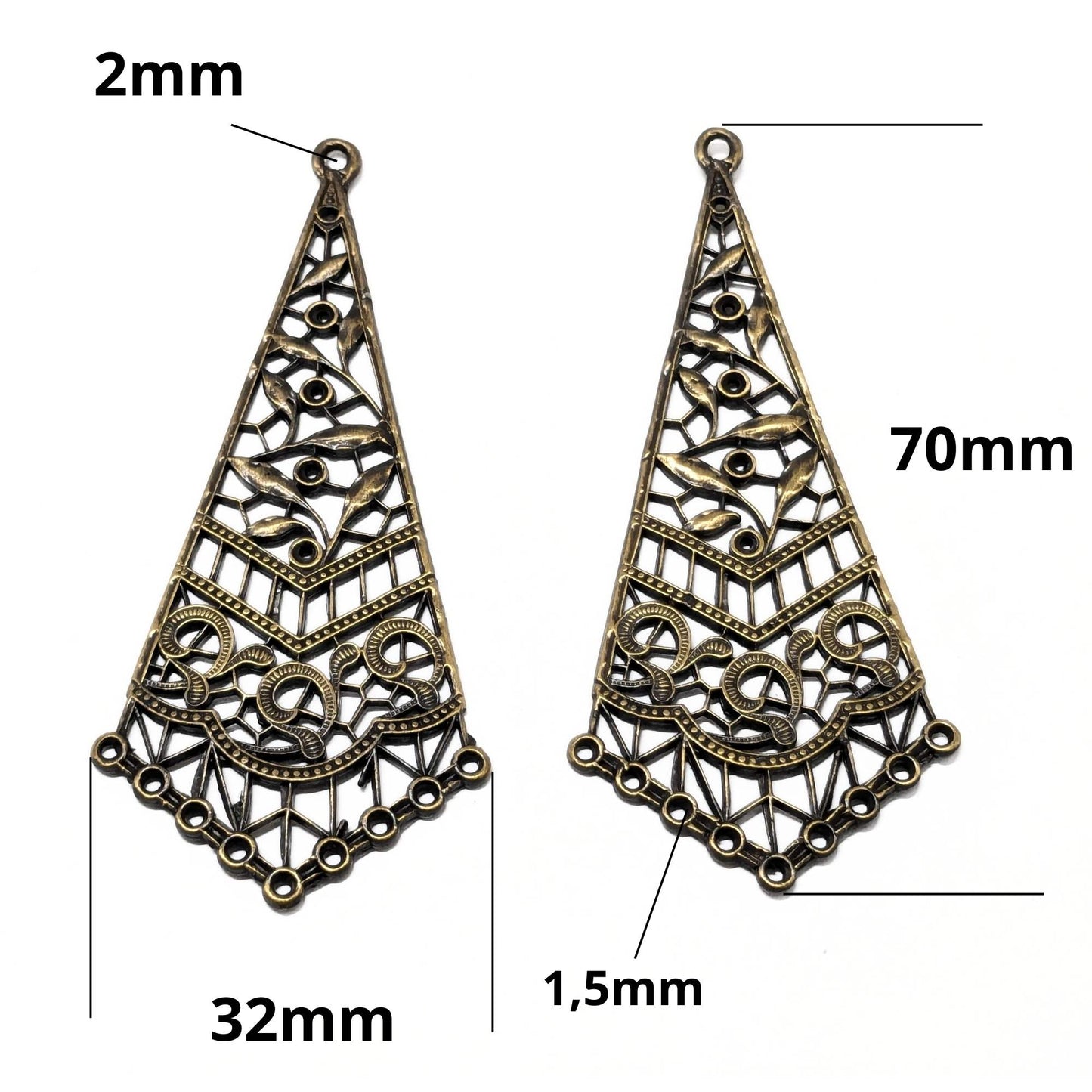 entrepiezas pendientes bronce con engastes PP15 chandelier medidas