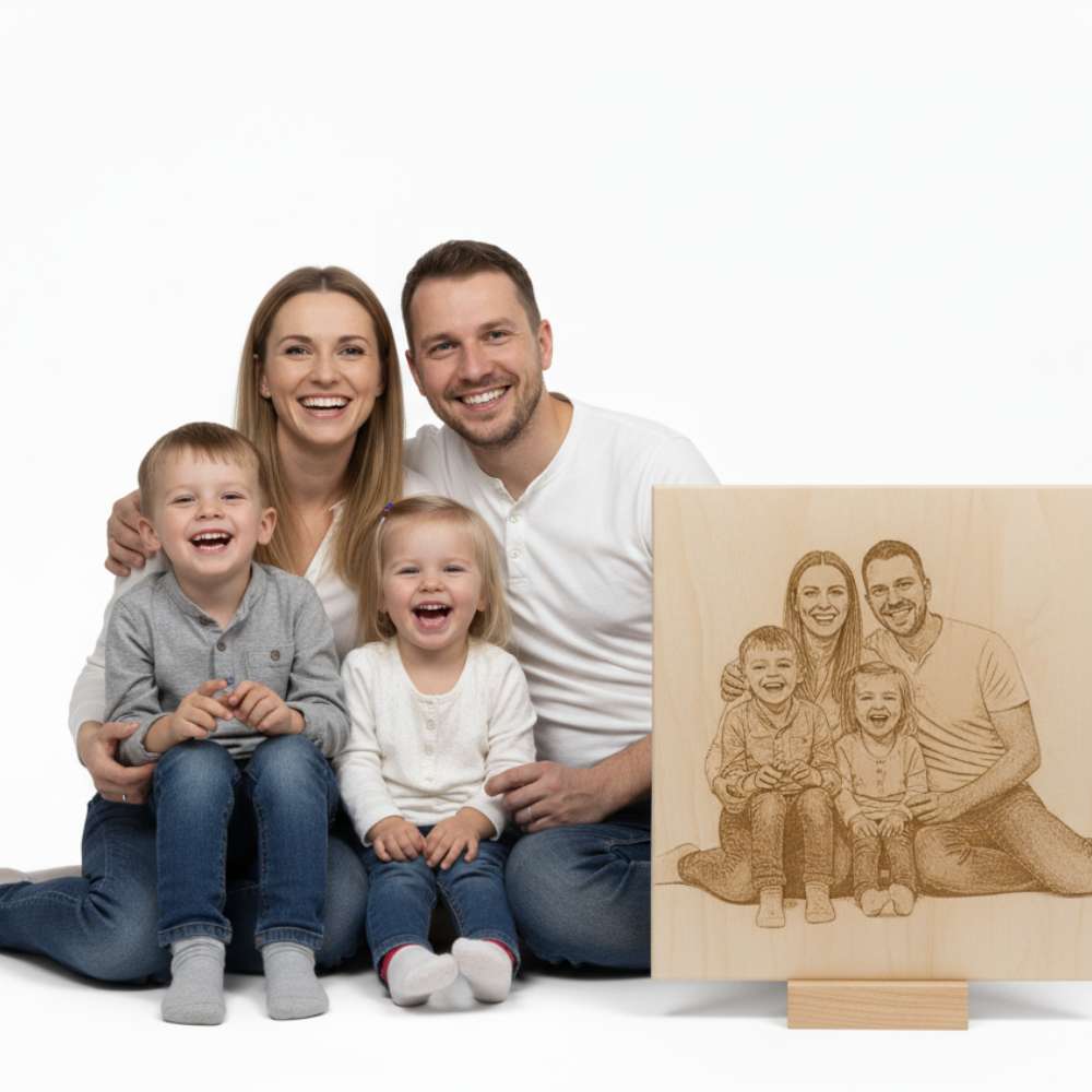 Lienzo de madera contrachapada con grabado láser personalizado de foto.