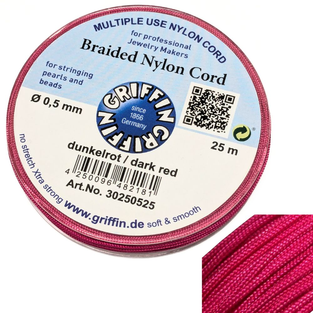 Carreto de linha entrançada europeia Griffin 0,5 mm vermelho escuro 25 m