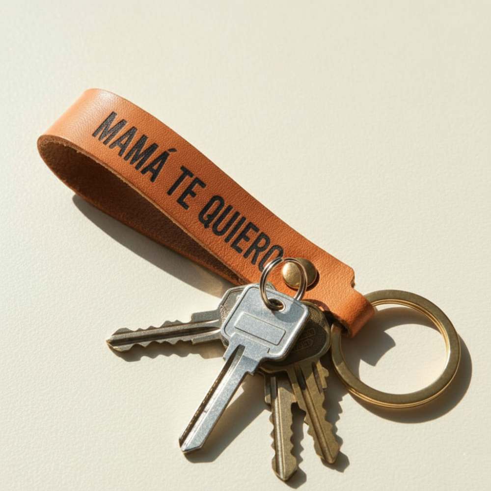 llavero personalizable en simil cuero con texto