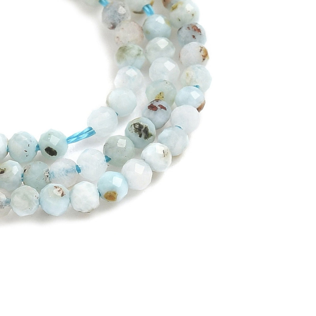 Tira de Cuentas de Larimar Natural Facetadas Redondas de 2 mm - 200 unidades approx
