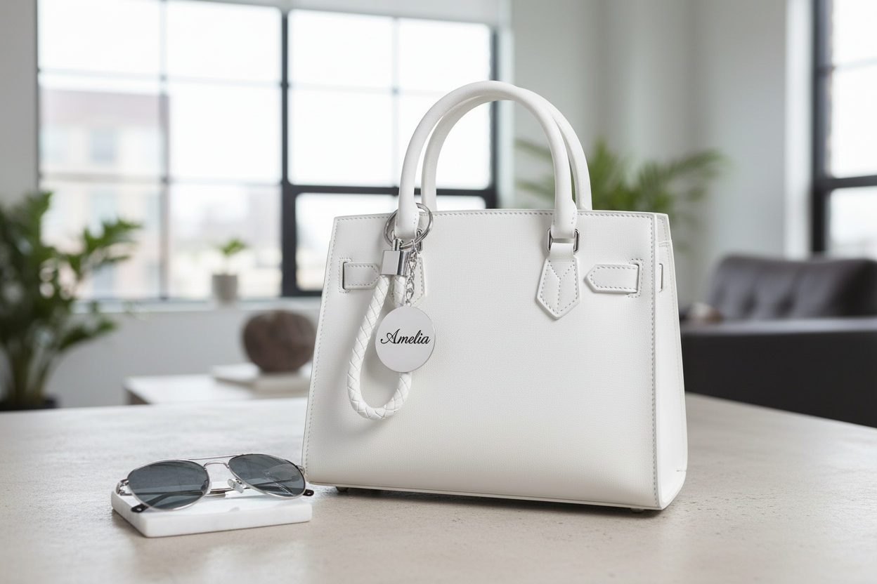 Llavero blanco como adorno de bolso blanco