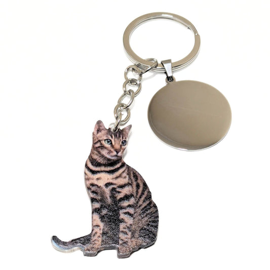 Porte-clés plat en plastique personnalisable avec un chat errant-Idée cadeau