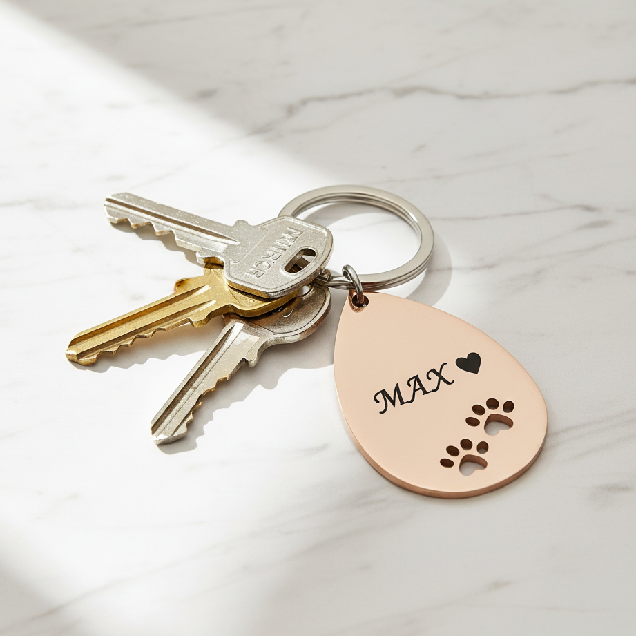 Llavero cobre con grabado MAX en uso