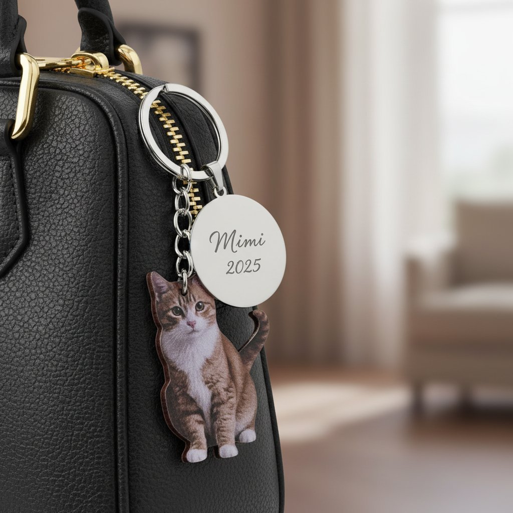 Llavero con animales gatito atigrado en bolso, llaveros personalizados baratos con nombre Mimi