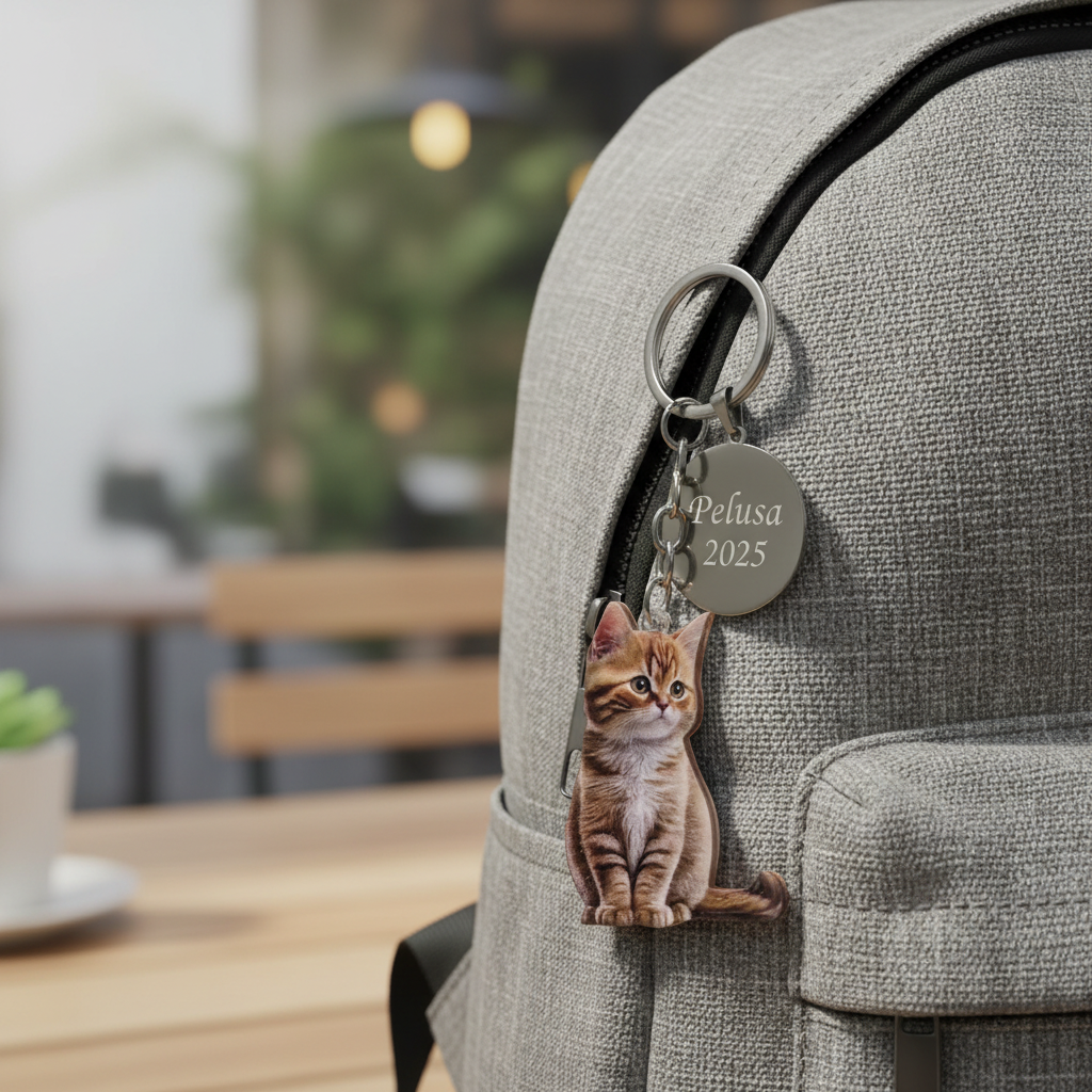 Llavero con animales gatito atigrado en mochila, llaveros personalizados baratos con nombre Pelusa
