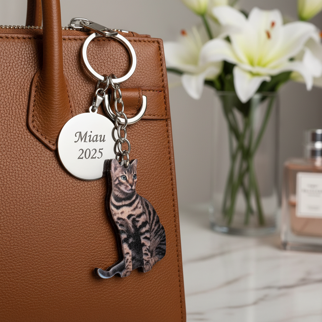 Llavero con animales gato atigrado en bolso, llaveros personalizados baratos con nombre Miau