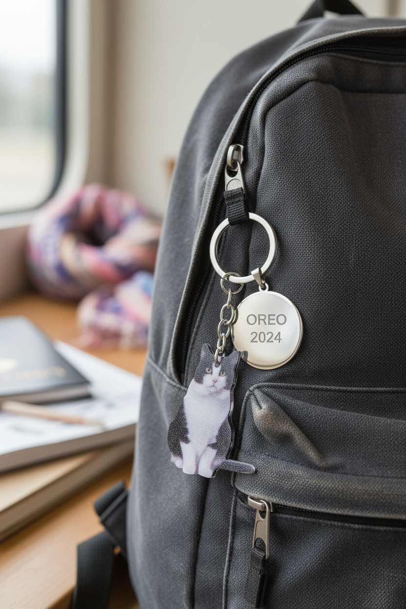 Llavero con animales gato en mochila, llaveros personalizados baratos con nombre Oreo