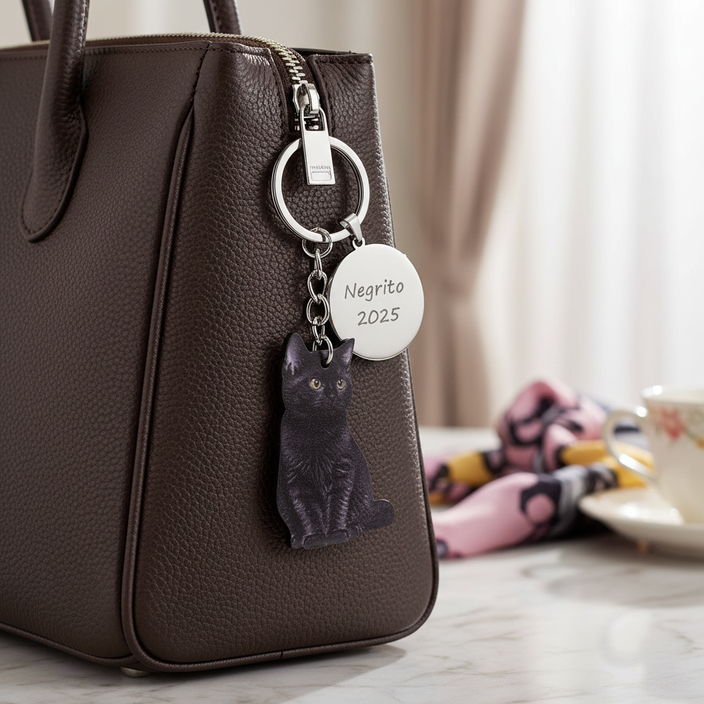 Llavero con animales gato negro en bolso, llaveros personalizados baratos con nombre Negrito