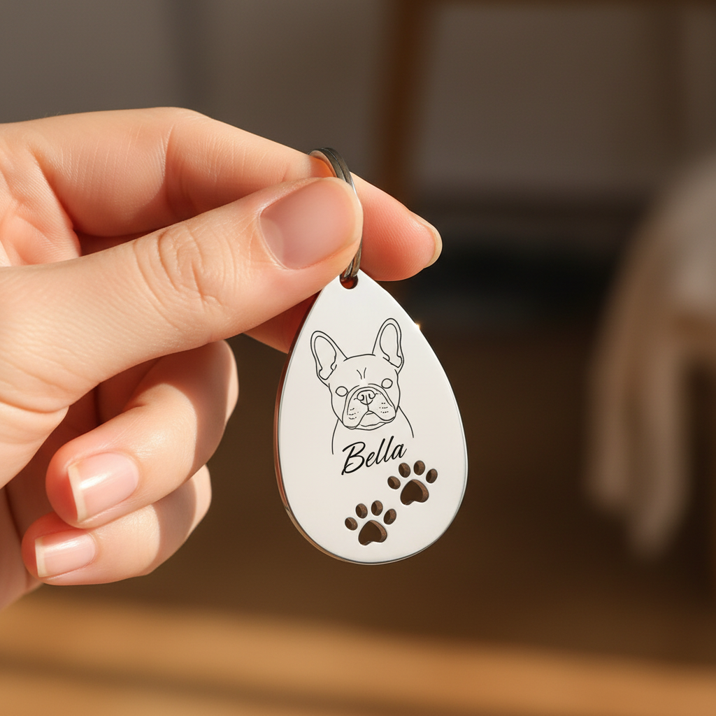 Llavero con bulldog francés y Bella