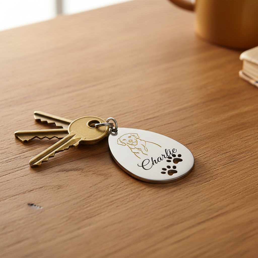 Llavero con golden retriever y Charlie