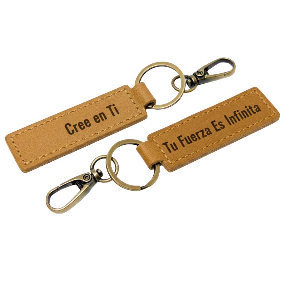 Llavero elegante de cuero con anilla y grabado para coche o casa.