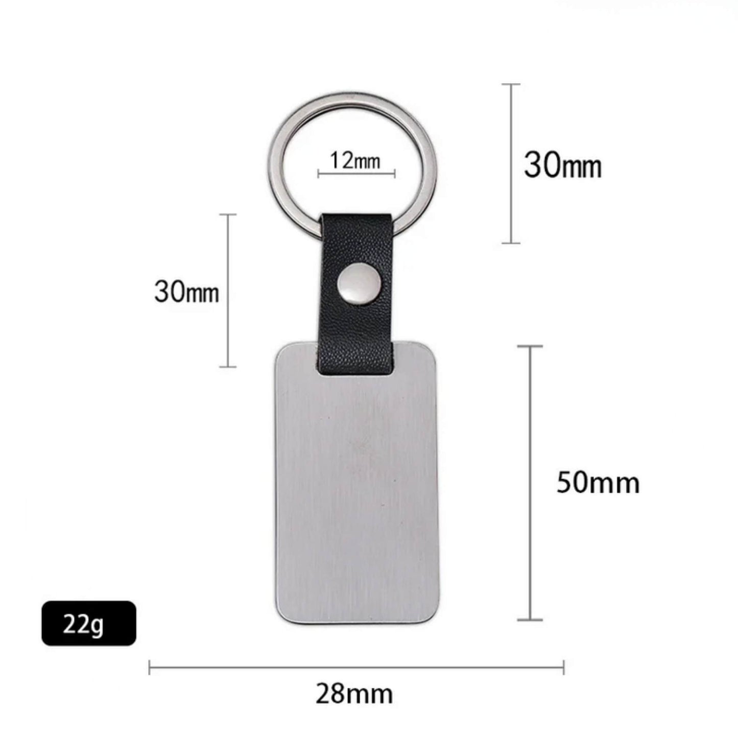 Llavero personalizable rectangular en acero inoxidable con anilla metálica