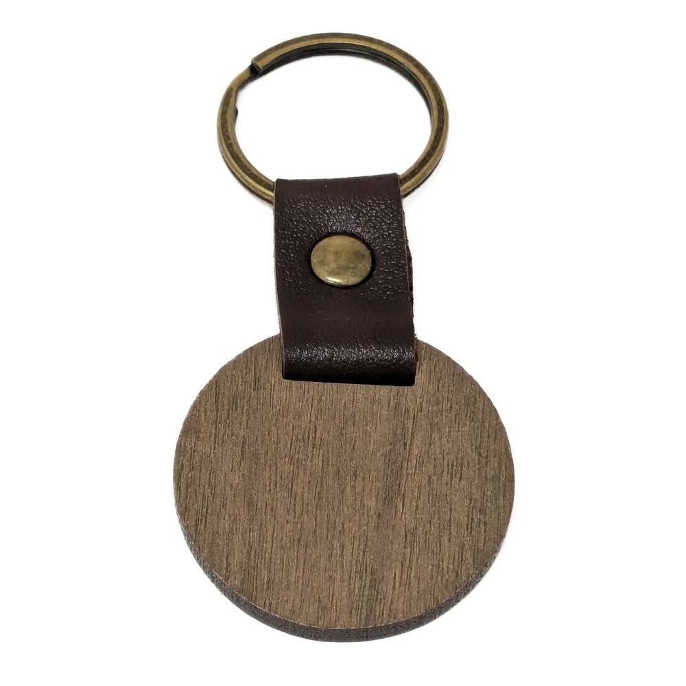 llavero personalizable redondo en nogal