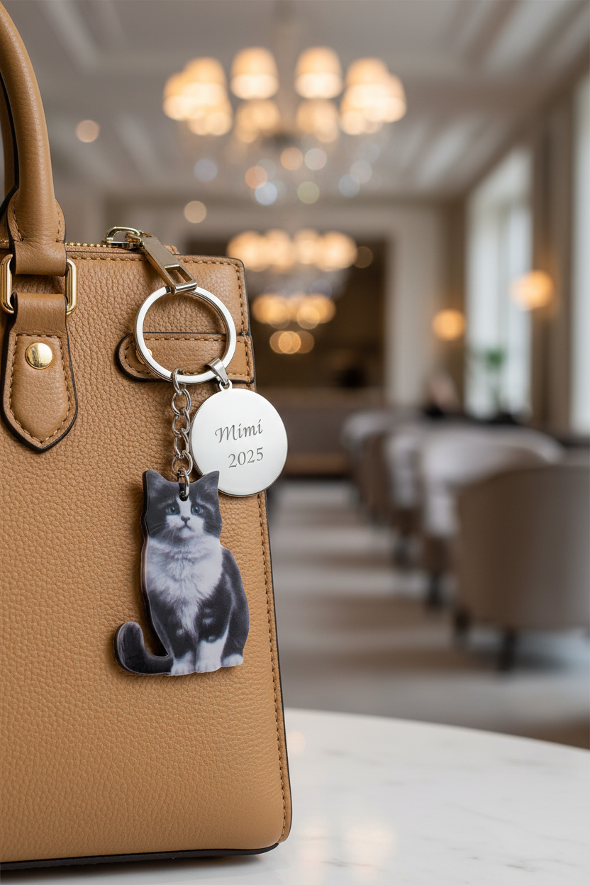 Llavero mascotas en bolso grabado Mimi