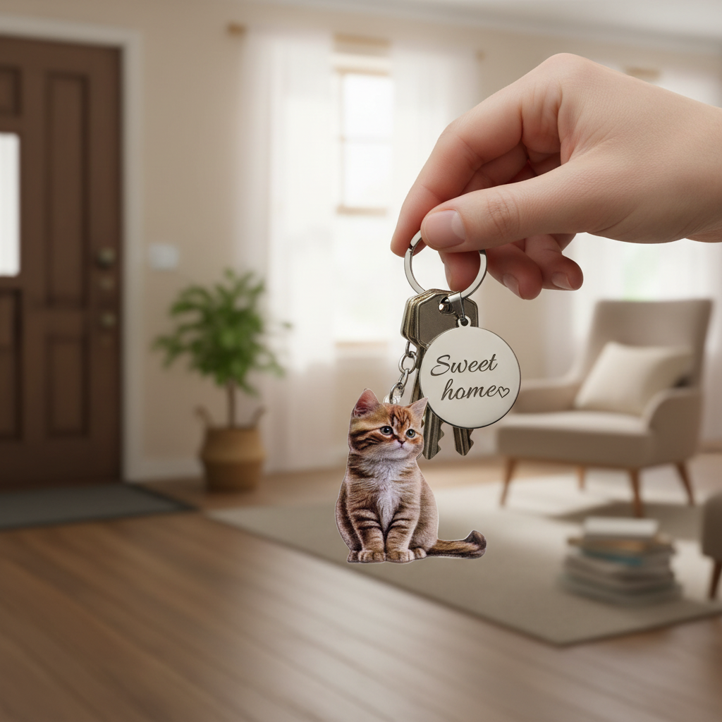 Llavero mascotas gatito atigrado para llaves casa, llavero foto con grabado personalizado