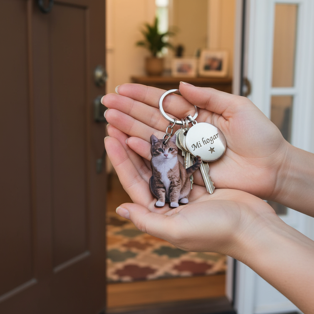 Llavero mascotas gatito atigrado para llaves casa, llavero foto con grabado personalizado