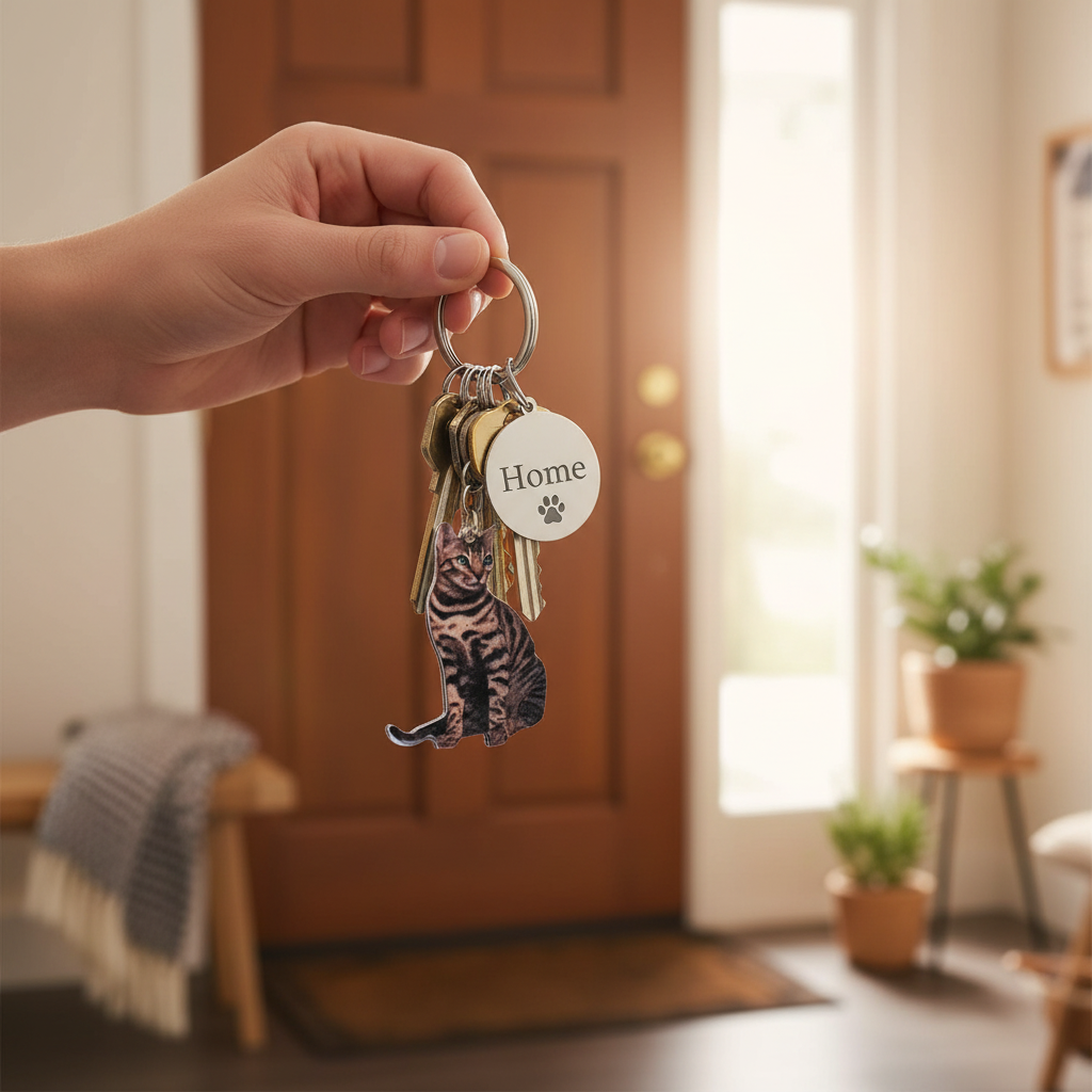 Llavero mascotas gato atigrado para llaves casa, llavero foto con grabado personalizado