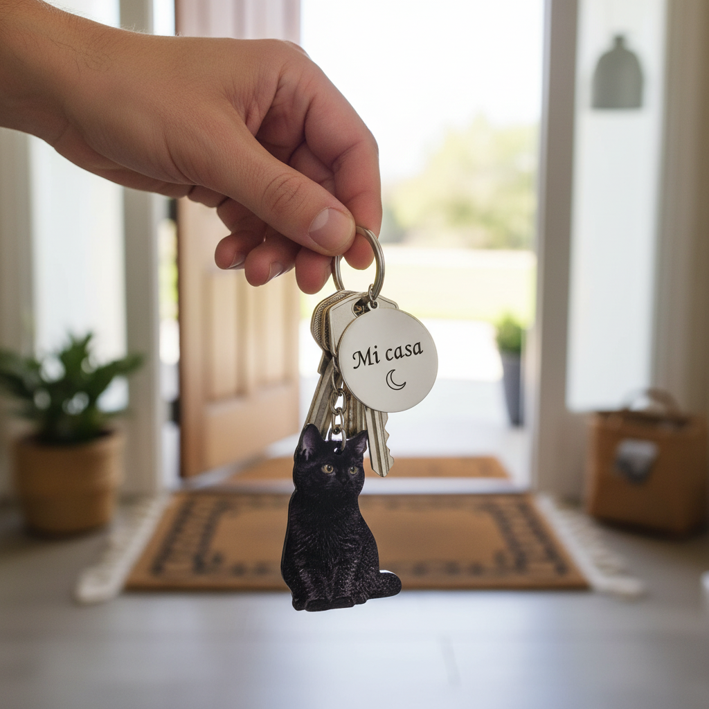 Llavero mascotas gato negro para llaves casa, llavero foto con grabado personalizado