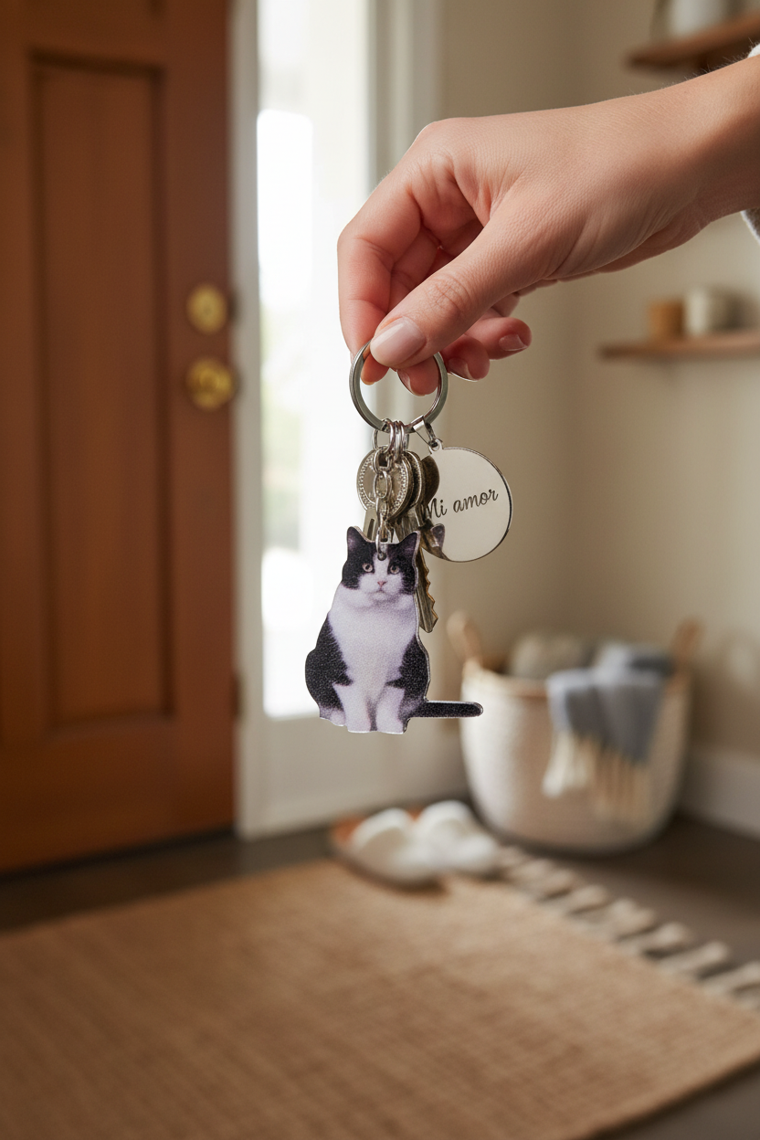 Llavero mascotas gato para llaves casa, llavero foto con grabado personalizado
