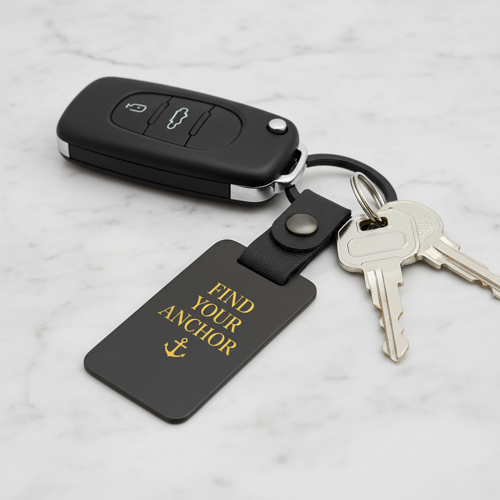 Llavero negro con grabado dorado - fondo claro