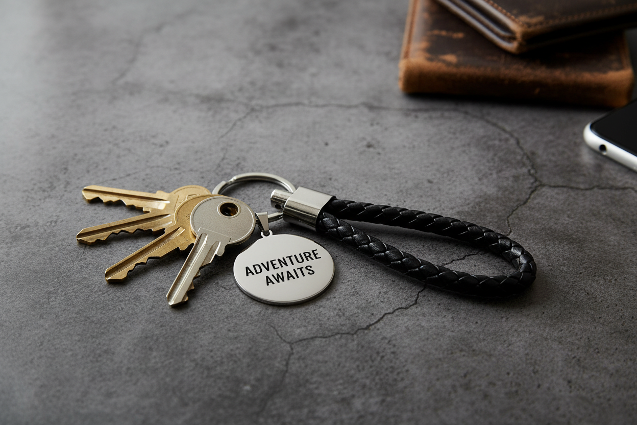 Llavero negro con llaves en la anilla metálica