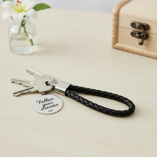 Llavero negro con llaves y elemento decorativo