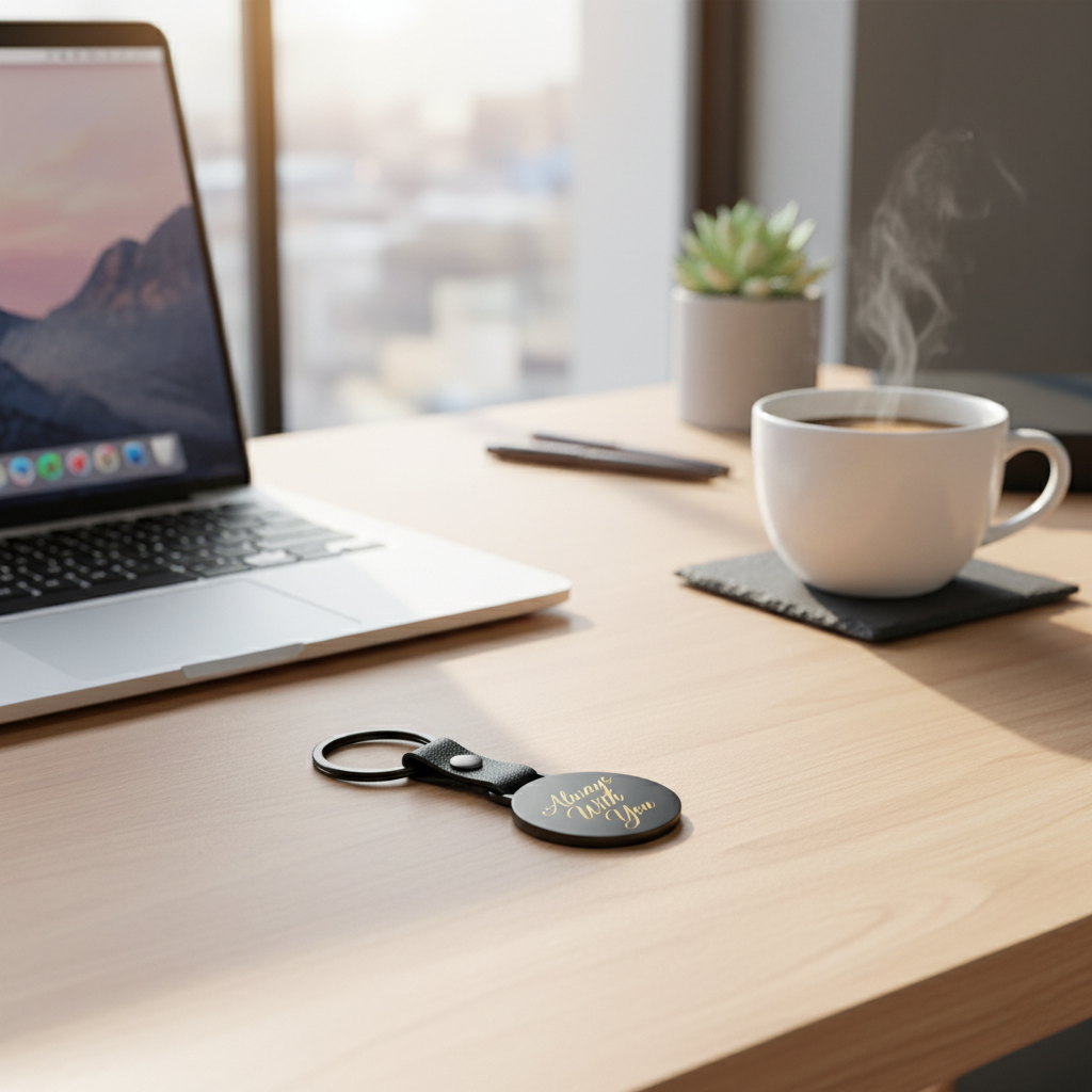 Llavero negro en escritorio