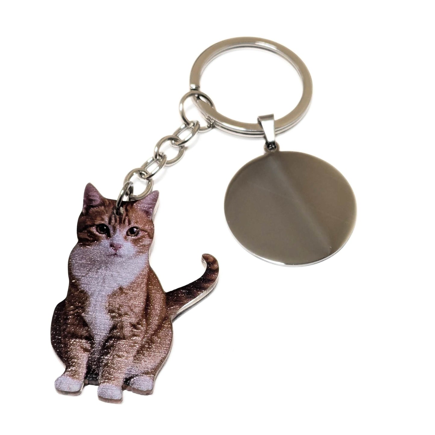 Porte-clés plat en plastique personnalisable avec un chat tigré brun clair-Idée cadeau