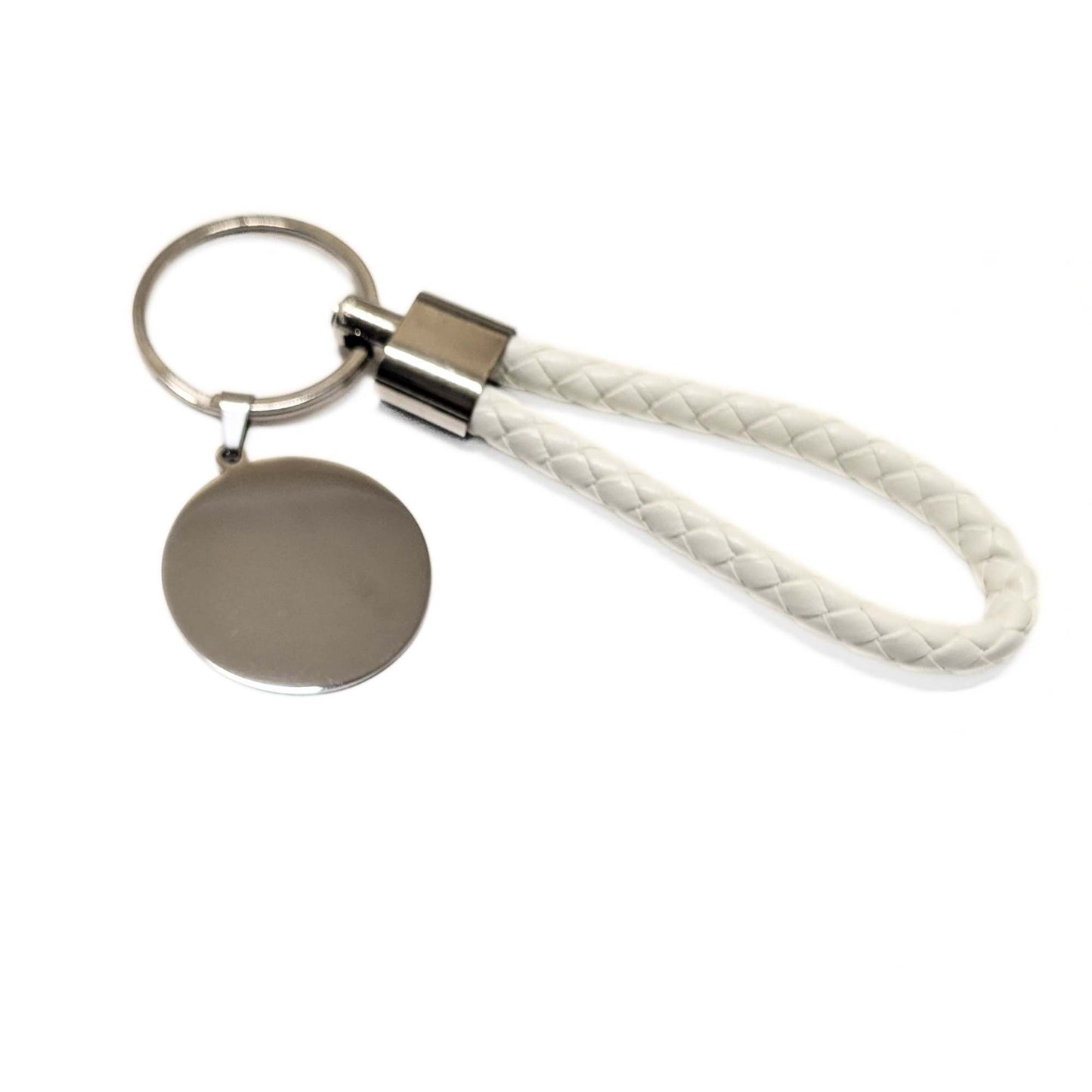 llavero personalizable en imitación cuero trenzado con grabado