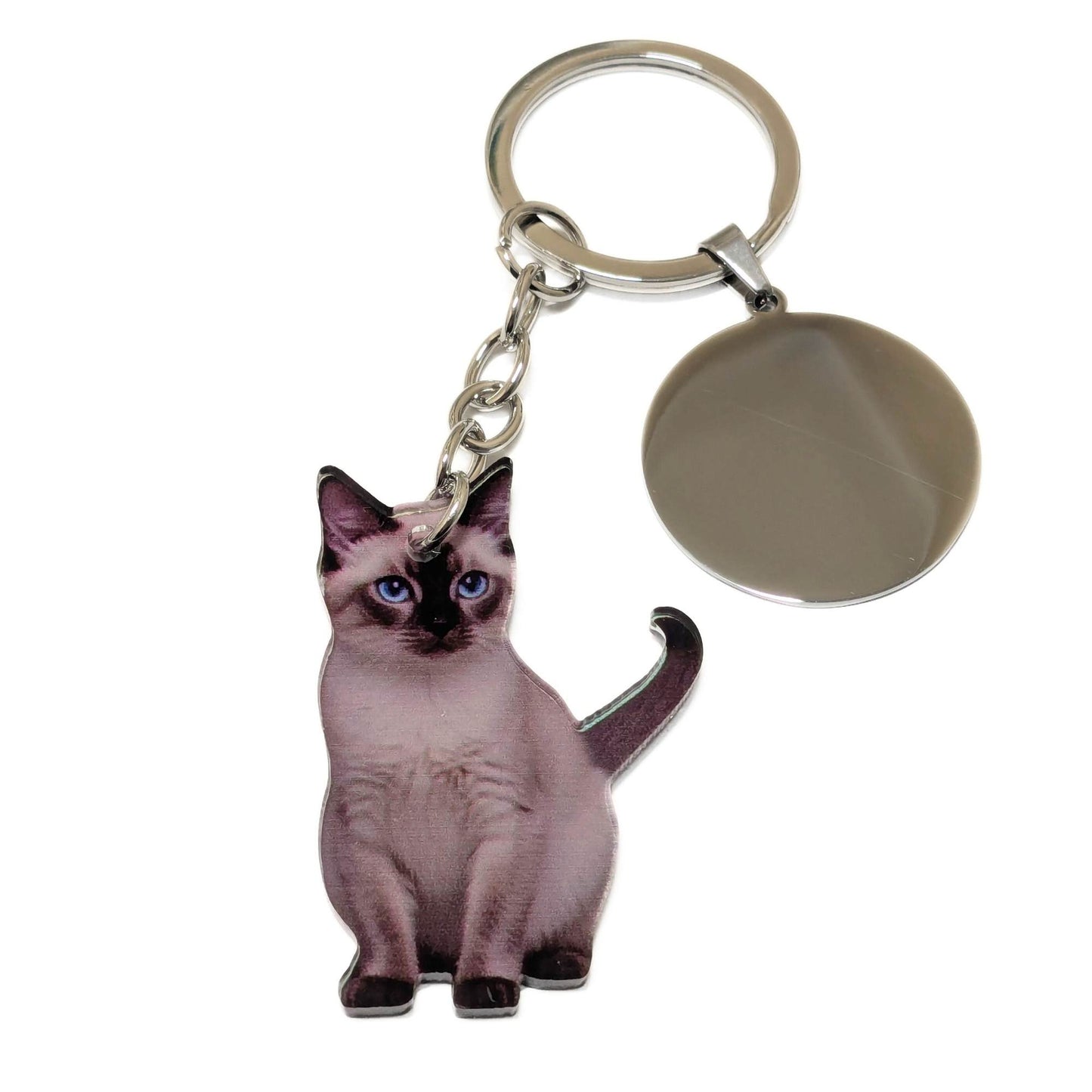 Porte-clés plat en plastique personnalisable avec chat siamois-Idée cadeau