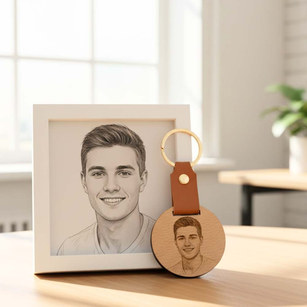 Llavero de madera natural personalizable con foto o logotipo.