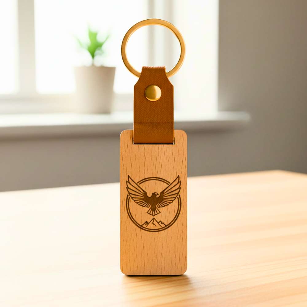 Llavero Personalizable Rectangular Madera y Cuero Sintético 13cm