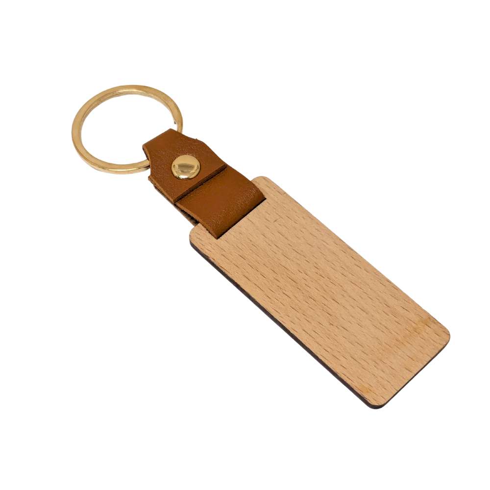 Llavero Personalizable Rectangular Madera y Cuero Sintético 13cm