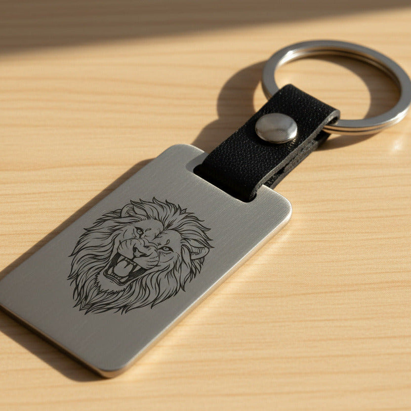 Llavero personalizado de acero inoxidable con grabado láser y tira de piel sintética imagen