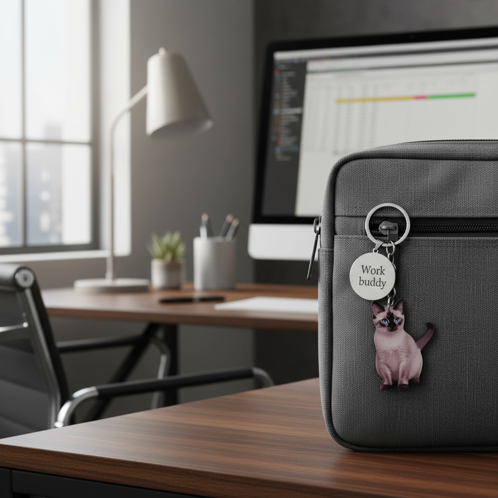 Llavero personalizado gato siamés en bolsa portátil oficina, llavero mascotas trabajo