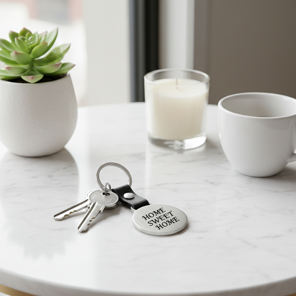 Llavero plateado con decoración