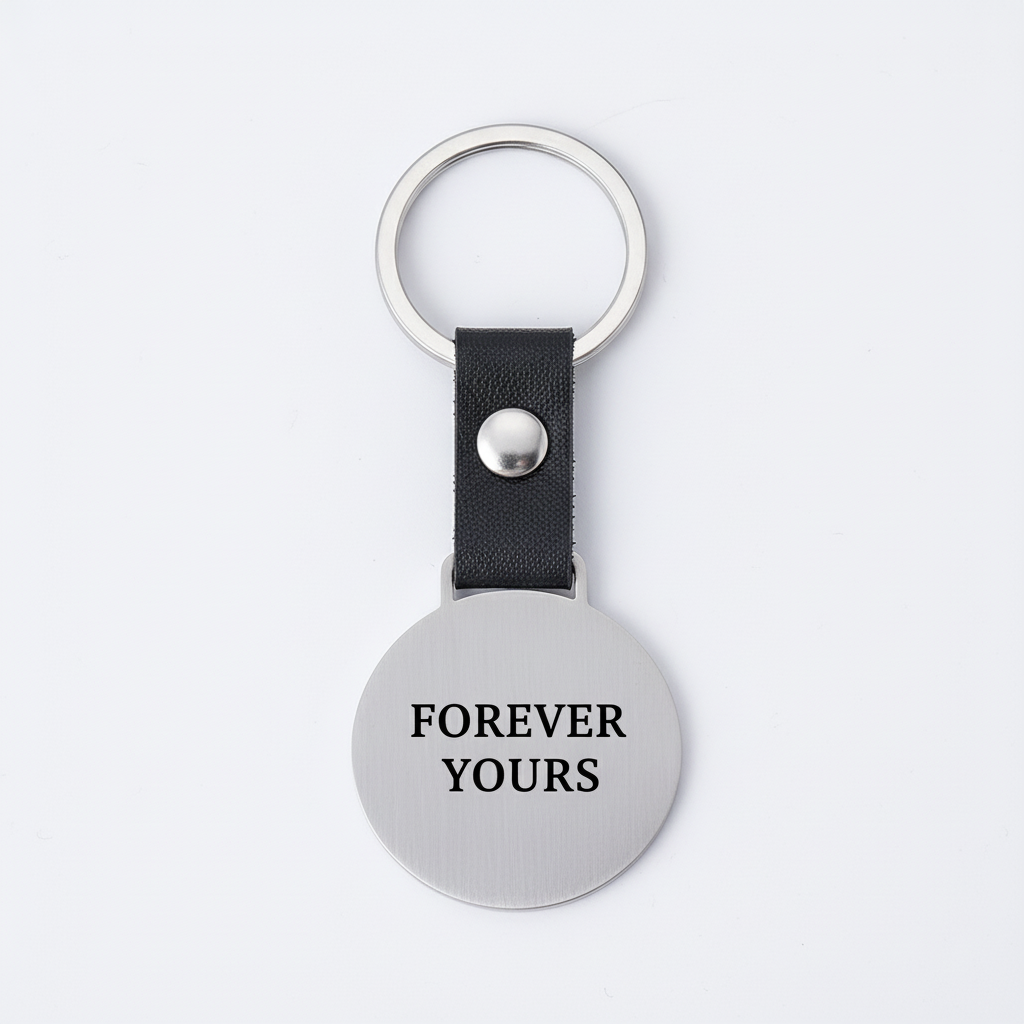 Llavero plateado sobre fondo blanco