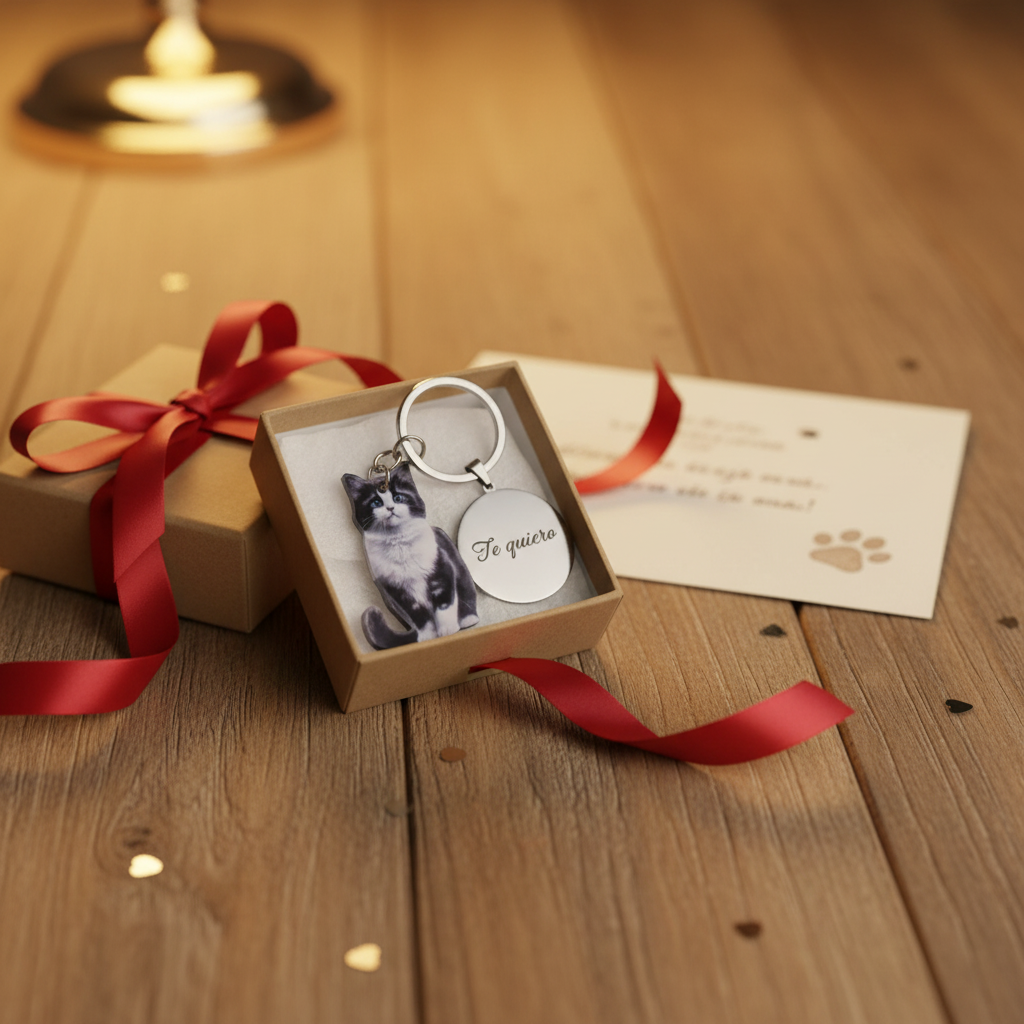 Llavero regalo gato personalizado en caja