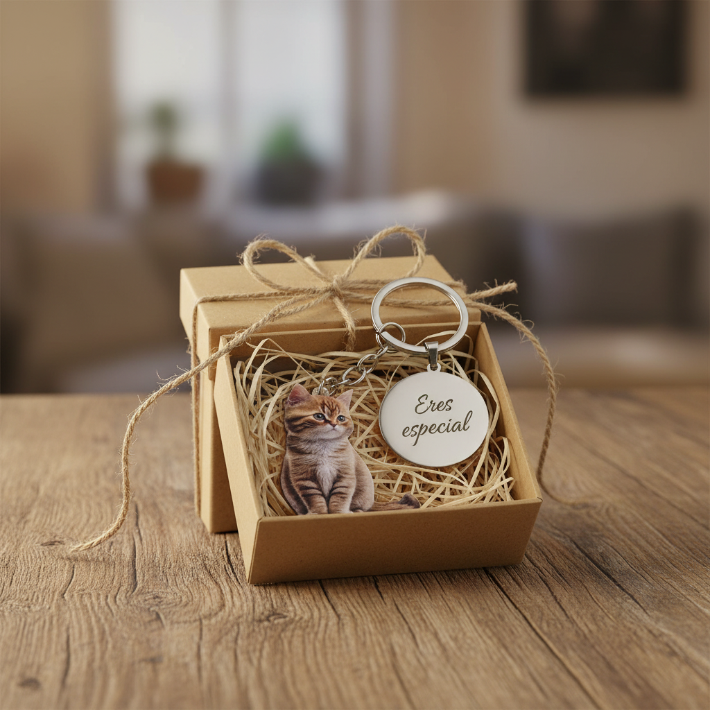Llavero regalo personalizado gatito atigrado en caja, llavero original para amantes mascotas