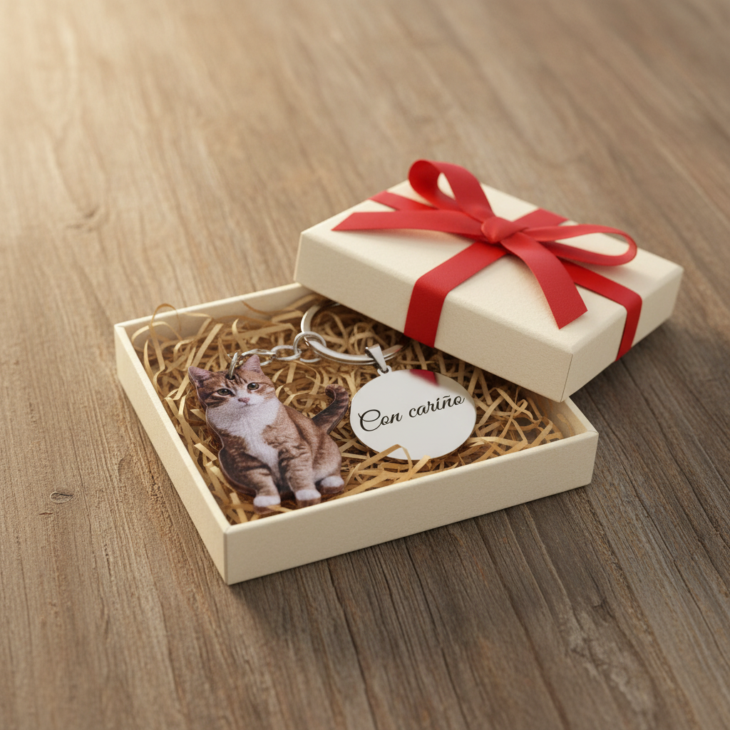 Llavero regalo personalizado gatito atigrado en caja, llavero original para amantes mascotas