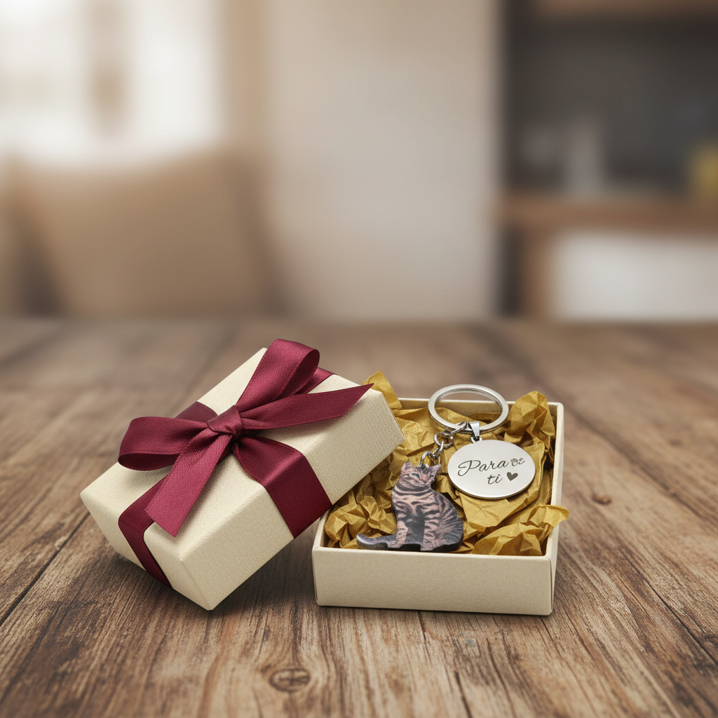 Llavero regalo personalizado gato atigrado en caja, llavero original para amantes mascotas