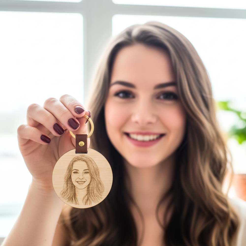Llavero de madera con imagen grabada a láser, regalo original.