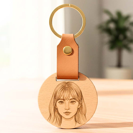 Llavero personalizado de madera grabado con nombre.