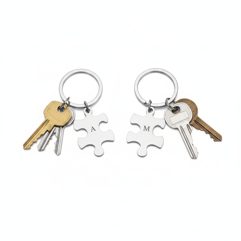 Llaveros puzzle con grabado y llaves - separados