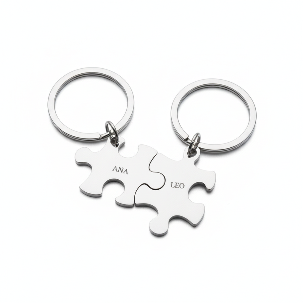 Llaveros puzzle con textos pequeños centrados