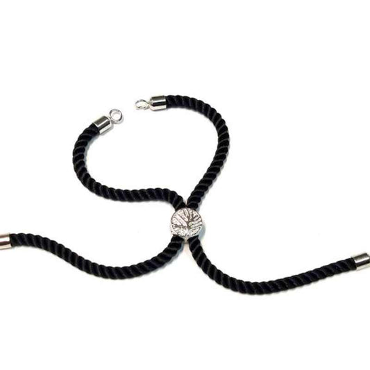 Pulsera de cuerdas de nylon, cierre ajustable. Black-Silver