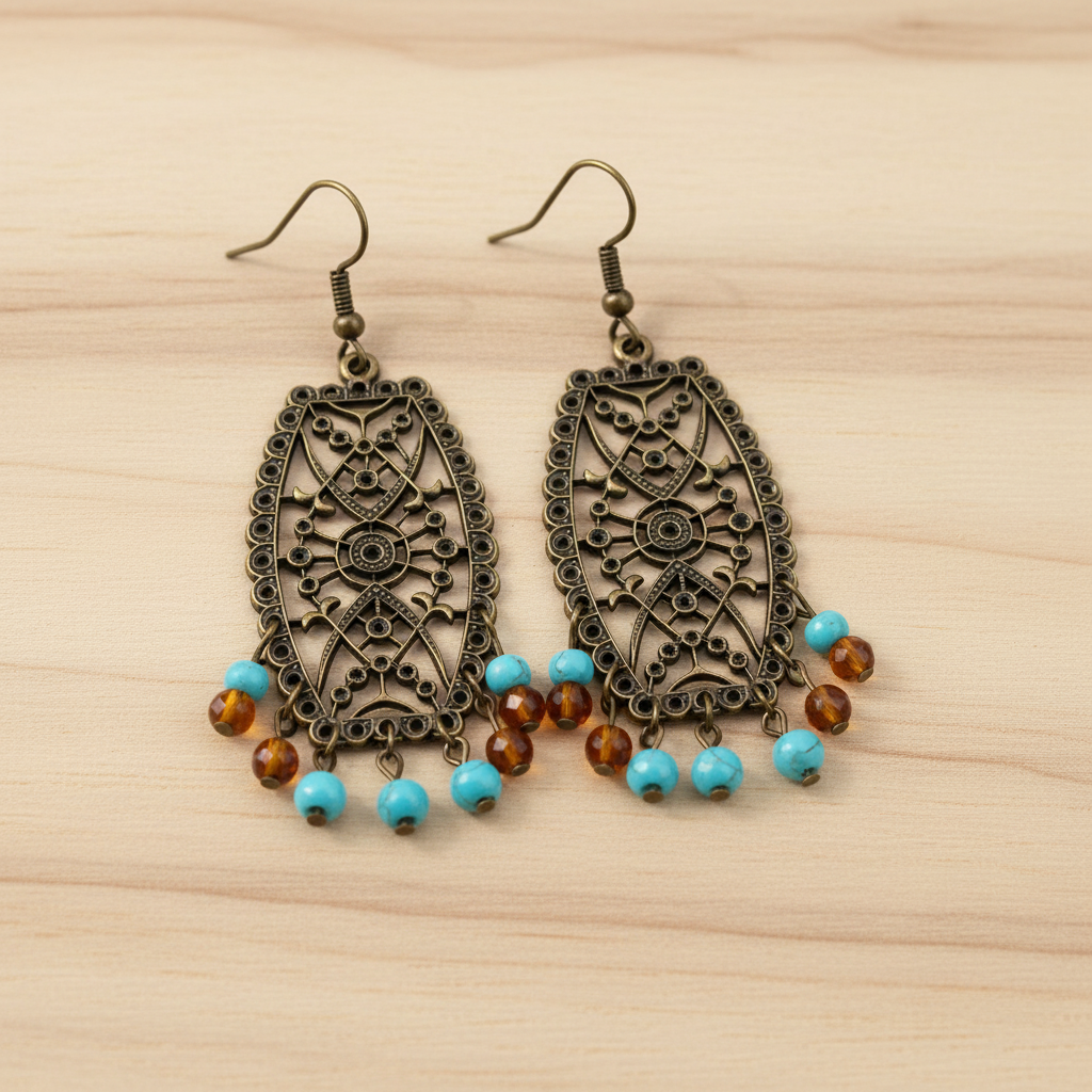 Pendientes bohemios con turquesa y ámbar