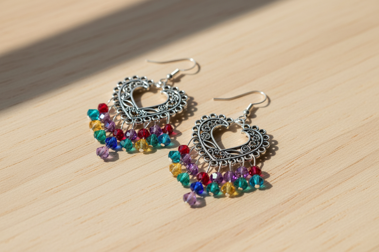 Pendientes chandelier con entrepiezas de corazón